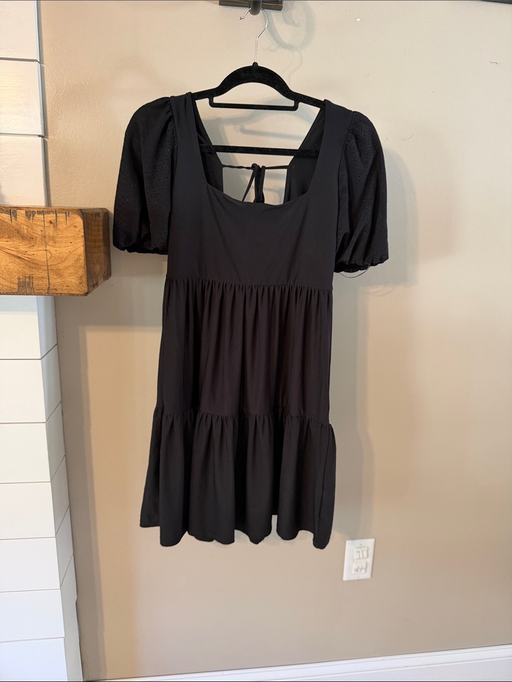 BCBGMaxAzria Black Tiered Mini Dress with Puff Sleeves